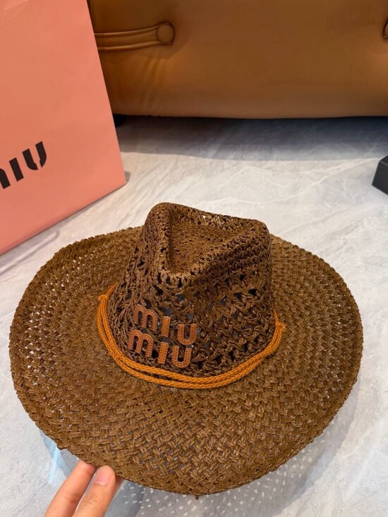 Miu Miu® Accessories - 🤎Miu Miu Brown Woven Straw Cowboy Hat Tassel Chin Strap Logo Western Summer Sun